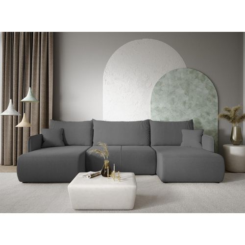 Wohnlandschaft Sofa mit Schlaffunktion CALGARY Stoff Curio Dunkelgrau