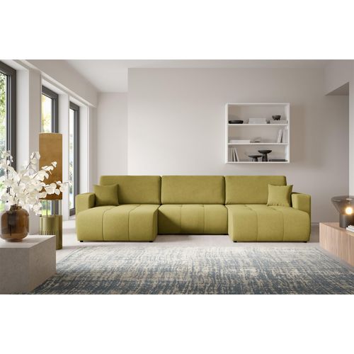 Wohnlandschaft Sofa mit Schlaffunktion AUGUSTO in Stoff Wind Moosgrün