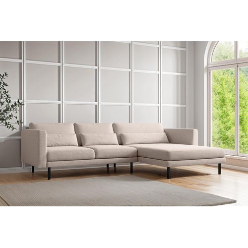 Ecksofa Designersofa AGADA in Stoff Verita Beige Ottomane Rechts