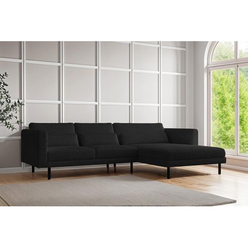 Ecksofa Designersofa AGADA in Stoff Poso Schwarz Ottomane Rechts