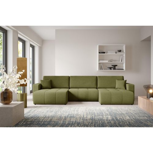 Wohnlandschaft Sofa mit Schlaffunktion AUGUSTO in Stoff Wind Grün