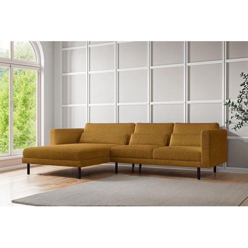 Ecksofa Designersofa AGADA in Stoff Poso Senfgelb Ottomane Links