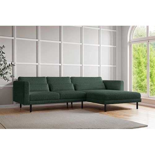 Ecksofa Designersofa AGADA in Stoff Poso Grün Ottomane Rechts