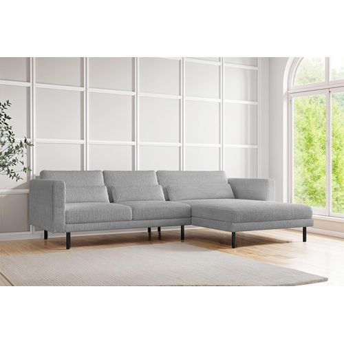 Ecksofa Designersofa AGADA in Stoff Poso Hellgrau Ottomane Rechts