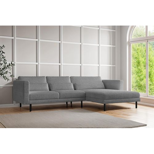 Ecksofa Designersofa AGADA in Stoff Poso Grau Ottomane Rechts