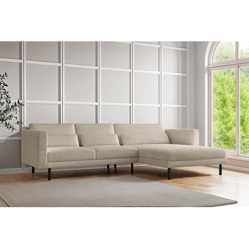 Ecksofa Designersofa AGADA in Stoff Poso Creme Ottomane Rechts