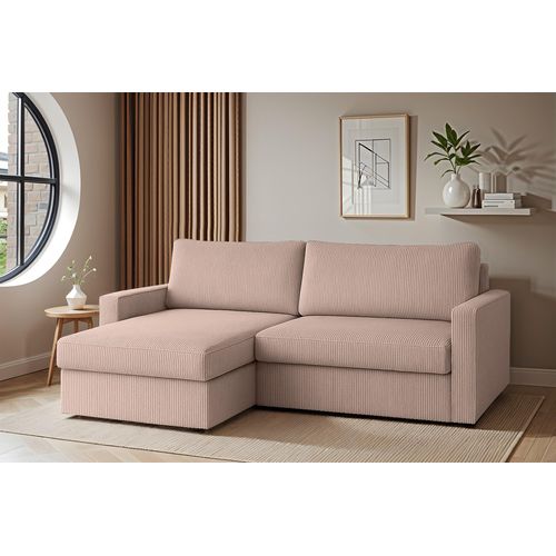 Ecksofa Sofa mit Schlaffunktion BENDIK Stoff Poso Aprikose Ottomane Links