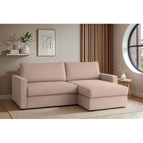 Ecksofa Sofa mit Schlaffunktion BENDIK Stoff Poso Aprikose Ottomane Rechts