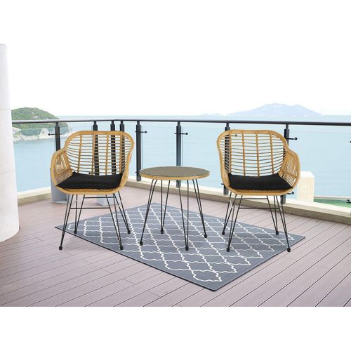 Happy Home Happy Home Casual-Set 3 tlg. Balkonset Sitzgruppe HGS43-SCH helles Rattan mit Sitzkissen in schwarz