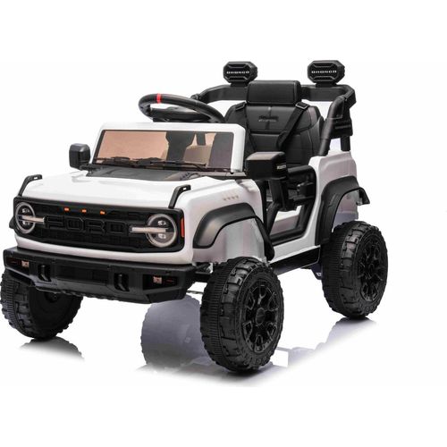 Elektrisches Kinderfahrzeug Ford Bronco mit Hinterradantrieb, lizenziert (Einzelsitzer), Weiß, Lithiumbatterie, hohe Bodenfreiheit, breiter Sitz, Hinterachsfederung, 2,4-GHz-Fernbedienung, MP3-Player mit USB-Anschluss, LED-Beleuchtung