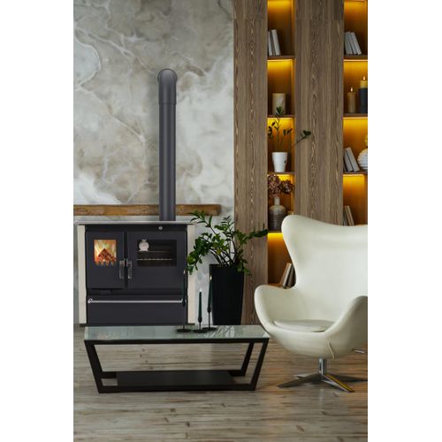 Holzofen CS Plus inox ceramic ivory, Energieeffizienz A+ 82.20%, 7.7 kW, 830 x 500 x 860 mm