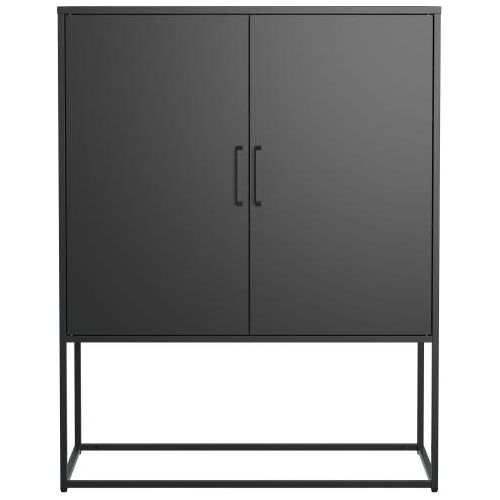 Metall-Sideboard H109xB85xT40cm Schwarz 2 Regalen Freistehender Stahlschrank Magnettueren Anti-Kipp-Sicherung Wohnzimmer Kueche Buero Aufbewahrungsschrank
