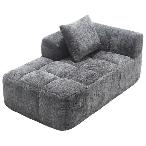 Grau Bequemes Chaiselongue-Sofa kein Zusammenbau erforderlich, weiches Sofa mit Kissen, Seitentaschen fuer Fernbedienung und Mobiltelefon