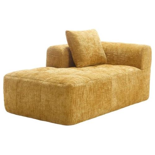 Bequemes Chaiselongue-Sofa kein Zusammenbau erforderlich, weiches Sofa mit Kissen, Seitentaschen fuer Fernbedienung und Mobiltelefon Gelb