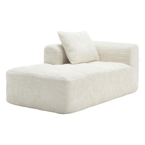 Bequemes Chaiselongue-Sofa Weiss kein Zusammenbau erforderlich, weiches Sofa mit Kissen, Seitentaschen fuer Fernbedienung und Mobiltelefon