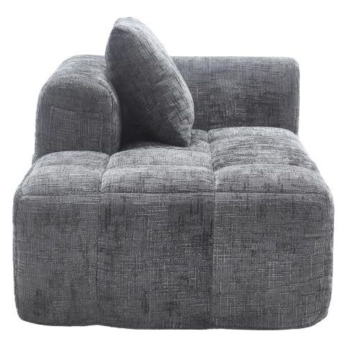 Bequemes Chaiselongue-Sofa kein Zusammenbau erforderlich, weiches Sofa mit Kissen, Seitentaschen fuer Fernbedienung und Mobiltelefon Grau