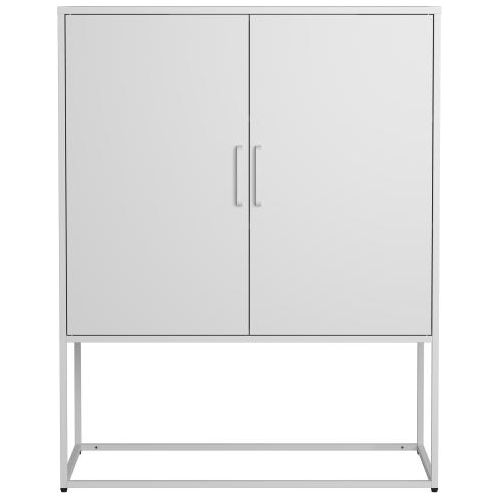 Metall-Sideboard H109xB85xT40cm Weiss 2 Regalen Freistehender Stahlschrank Magnettueren Anti-Kipp-Sicherung Wohnzimmer Kueche Buero Aufbewahrungsschrank