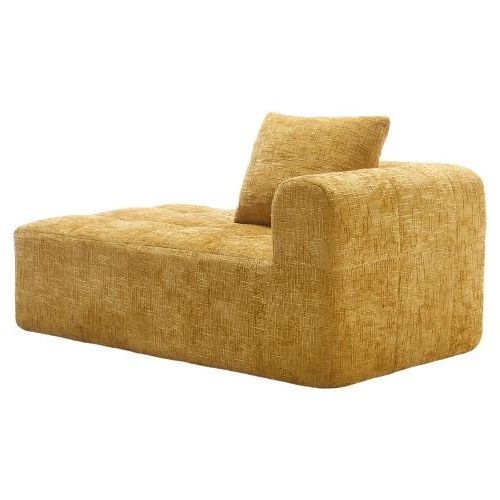 Gelb Bequemes Chaiselongue-Sofa kein Zusammenbau erforderlich, weiches Sofa mit Kissen, Seitentaschen fuer Fernbedienung und Mobiltelefon
