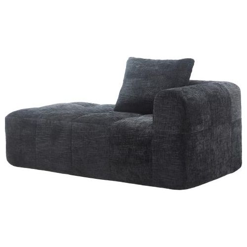 Schwarz Bequemes Chaiselongue-Sofa kein Zusammenbau erforderlich, weiches Sofa mit Kissen, Seitentaschen fuer Fernbedienung und Mobiltelefon