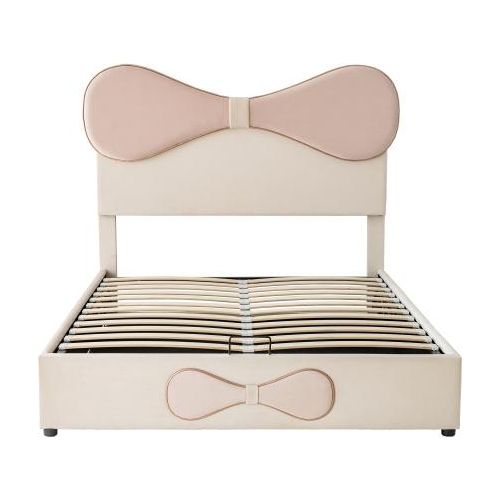Doppelbett 140x200cm Ohne Matratze Beige Rosa Samt Mit Stauraum Polsterbett Hydraulisch Verstellbares Kopfteil Metallrahmen Lattenrost Bettgestell
