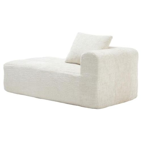 Weiss Bequemes Chaiselongue-Sofa kein Zusammenbau erforderlich, weiches Sofa mit Kissen, Seitentaschen fuer Fernbedienung und Mobiltelefon