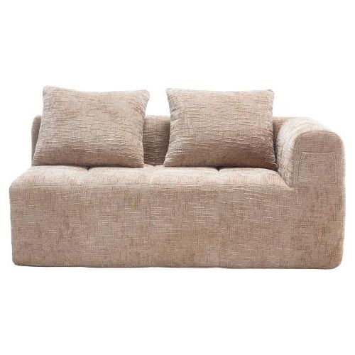 Khaki Bequemes Sofa fuer 2 Personen, kein Zusammenbau erforderlich, flauschiges Sofa mit einem Kissen, Seitentaschen fuer Fernbedienung und Handy