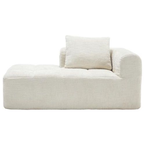 Bequemes Chaiselongue-Sofa kein Zusammenbau erforderlich, weiches Sofa mit Kissen, Seitentaschen fuer Fernbedienung und Mobiltelefon Weiss