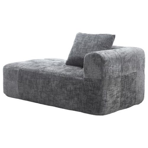 Bequemes Chaiselongue-Sofa Grau kein Zusammenbau erforderlich, weiches Sofa mit Kissen, Seitentaschen fuer Fernbedienung und Mobiltelefon