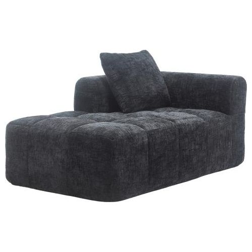 Bequemes Chaiselongue-Sofa Schwarz kein Zusammenbau erforderlich, weiches Sofa mit Kissen, Seitentaschen fuer Fernbedienung und Mobiltelefon