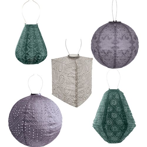 LUMIZ Gartenbeleuchtung - Außenleuchten - Bologna Satz - 5 Stücke - Solarlamp - Lila/Taupe/Grün