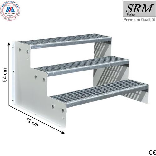 3 Stufen Standtreppe Modell 2 freistehend weiß Treppe Stahltreppe Tritthöhe 18 cm, Breite 90 cm, Höhe 54 cm ohne Geländer
