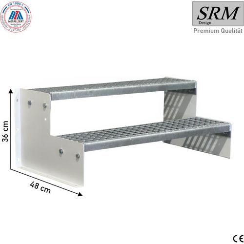 2 Stufen Standtreppe Modell 2 weiß 18 cm Stufenhöhe, 140 cm Breite, 36 cm Höhe ohne Geländer