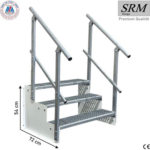3 Stufen Standtreppe Modell 2 weiß 18 cm Stufenhöhe 70 cm Breite 54 cm Höhe 2x Geländer