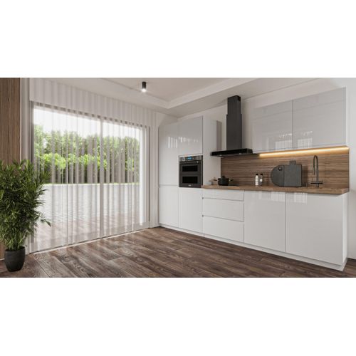 Küchenzeile 320 cm Küchenblock, Einbauküche Ohne E-Geräten Aspen K57-M320 Weiß/Hochglanz