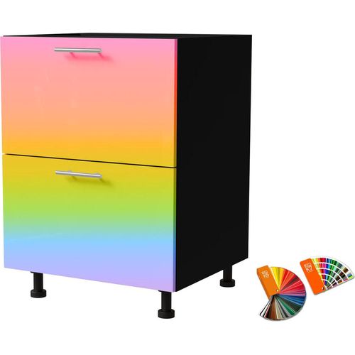 Schubladenunterschrank BRERRA 60x82cm lackiert Ausführung wählbar BR-D2 - 60,RAL Wunschfarbe (K5 / K7),schwarz,Blum Metabox (Teilauszug)