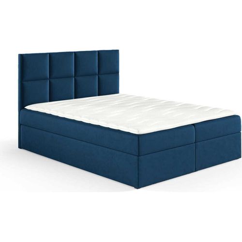 Boxspringbett Kleo 140x200cm dunkelblau - Stoff Riviera 81