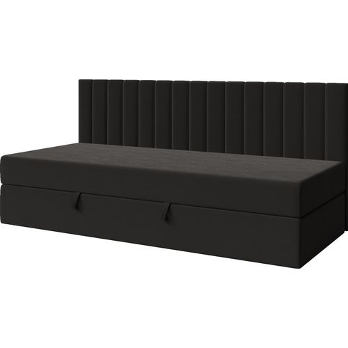 Schwarzes Polsterbett INTARO 35M, Jugendbett 90x200 cm mit Bettkasten