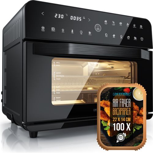 Arendo Minibackofen, Airfryer 25L Edelstahl Multifunktionsofen, XXL Heißluftfritteuse 1800W, mini Backofen mit Backpapier, Backblech, Dörrblech, Rost, Frittierkorb