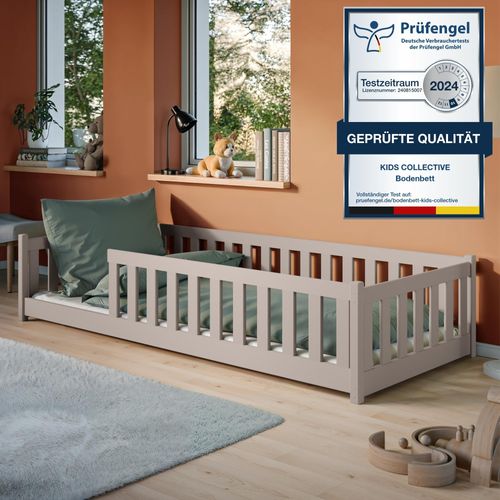 Kinderbett Bodenbett 90x190 cm Bett mit Rausfallschutz & Lattenrost Montessori Bett Bed Gitterbett Kinder Jugendbett Einzelbett mit Matratze Kaschmir