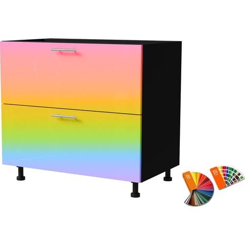 Schubladenunterschrank BRERRA 90x82cm lackiert Ausführung wählbar BR-D2 - 90,RAL Wunschfarbe (K5 / K7),schwarz,Blum Metabox (Teilauszug)