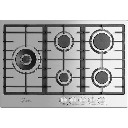 Gurari GCH FG 755 Gaskochfeld 75 cm, Edelstahl, 4,0 KW WOK, 5 Gasbrenner,Erdgas, FL.Gas