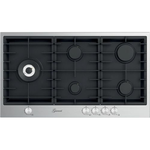 Gurari TY905VPGC Gaskochfeld 90 cm, Edelstahl- Schwarz Emaliert, 4,0 kW WOK, 5 Gasbrenner,Erdgas, FL.Gas