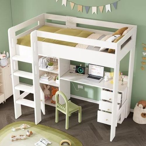 Odikalo Kinderbett Hochbett Jugendbett USB Schreibtisch Schrank Treppe Stauraum 90x200cm