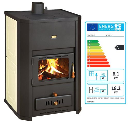 Holzofen PRITY WD W24 mit Wasserwärmetauscher Zentralheizung Ofen - 24.3 Kw