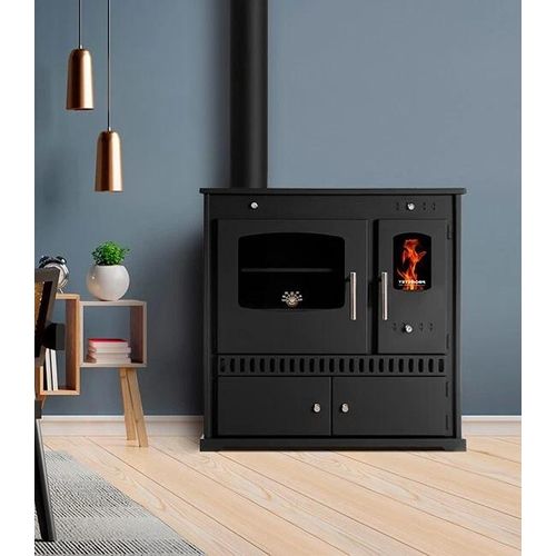 Holzofen PROMETEY Perfect Eco 7 kW Gusseisenplatte Kochherd Kaminofen Links