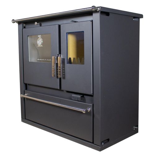 EEK A+ – Holzherd Verso CS Plus Inox 7,7 kW mit Ofen, Kochfeld & Holzfach Links