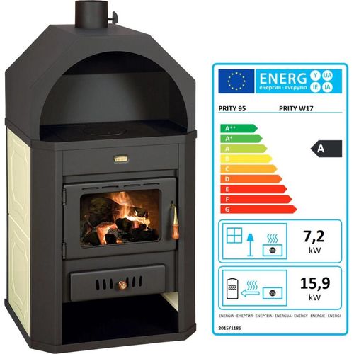 Holzofen PRITY W17 mit Wasserwärmetauscher Zentralheizung Ofen - 23.1 Kw