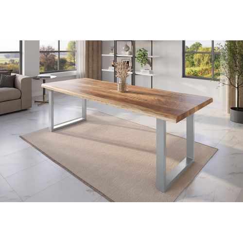Esstisch Baumkante 300 x 100 cm Mangoholz Rough U-Gestell silber ATLAS