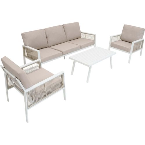 Gartenmöbel Set 4-teilig Weiß mit Rattan Aufbewahrungsbox Schwarz 582L