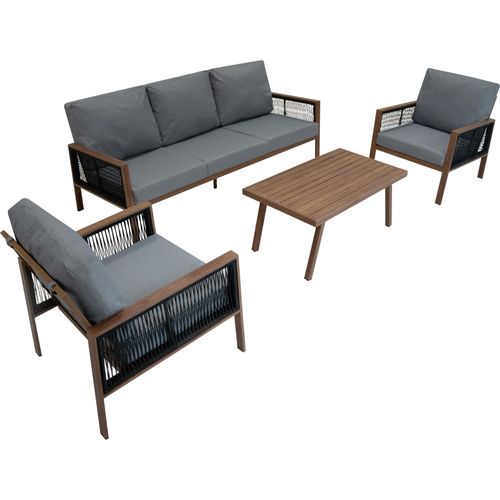 Gartenmöbel Set 4-teilig Braun mit Rattan Aufbewahrungsbox Schwarz 582L